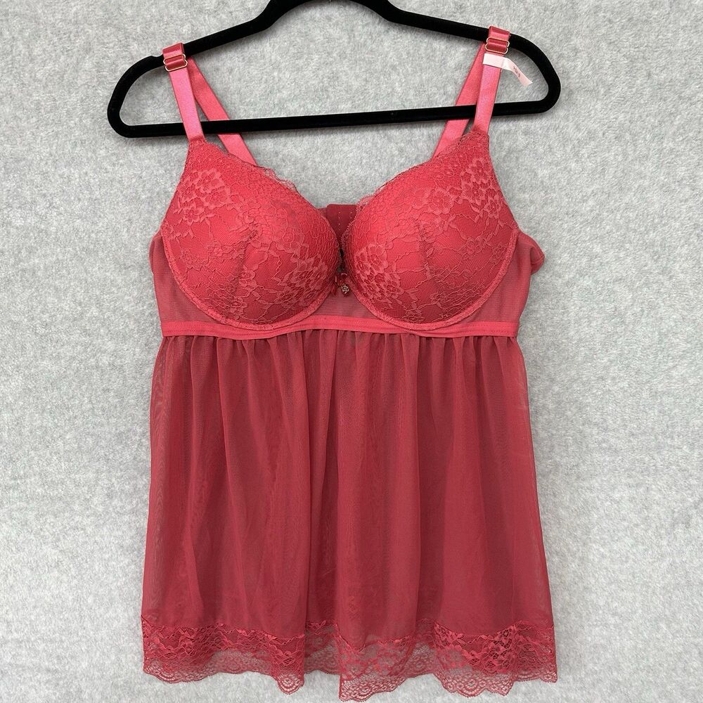 NWOT Daisy Fuentes Babydoll Hot Pink Sheer Lace Bra Lingerie 1X